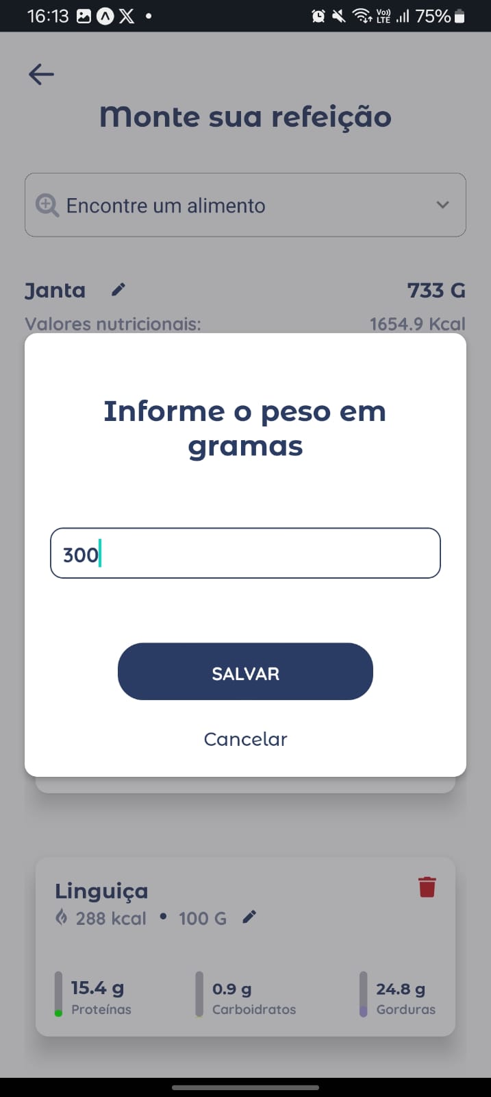 Modal para alterar o peso do alimento